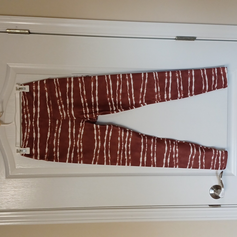 SCORPIO SOL Women's High Waist Leggings Copper White Striped Size Small